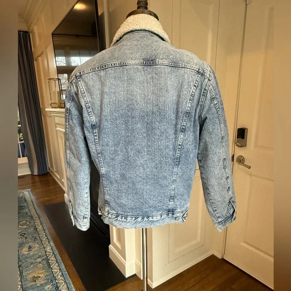 H&M Men’s Denim Stonewashed Trucker Sherpa Collar Jacket Size M Fully Lined - Picture 7 of 15